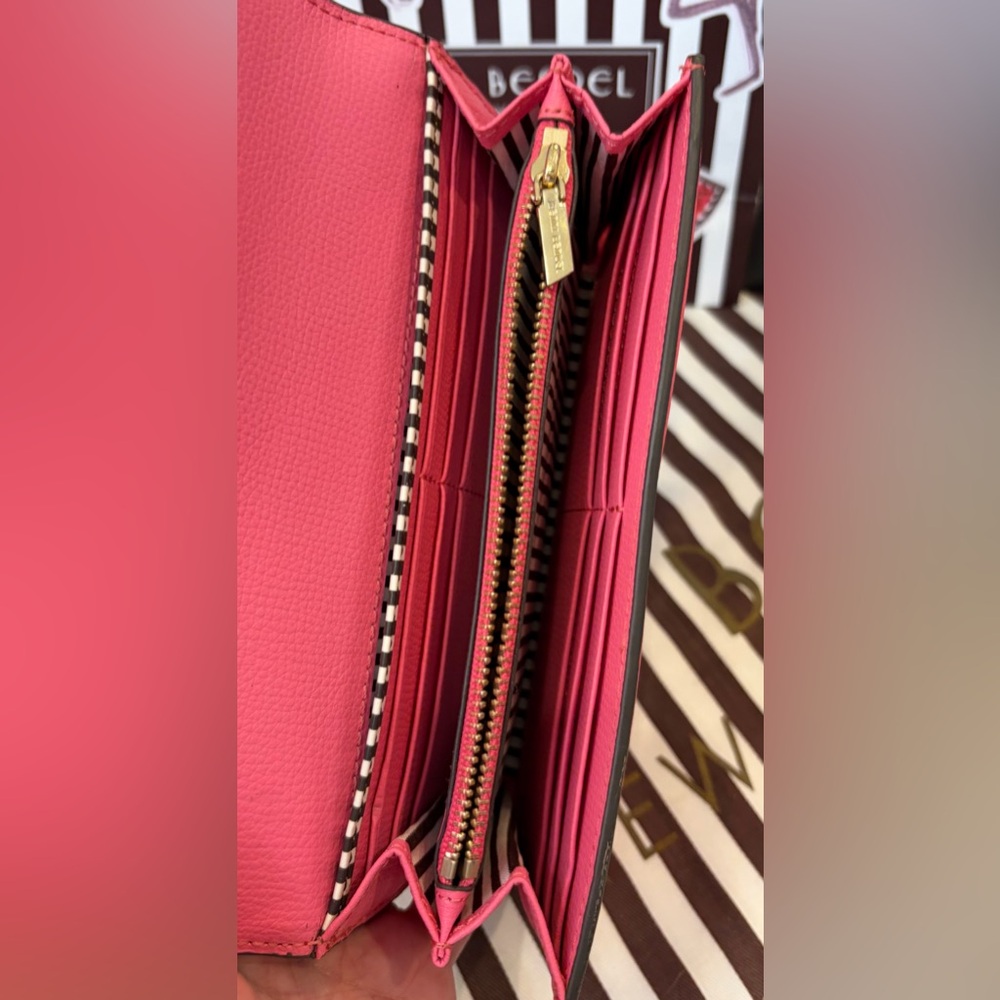NWOT HENRI BENDEL Colorblock Leather Continental Wallet Pink Red Striped🩷❤️ - Picture 4 of 11